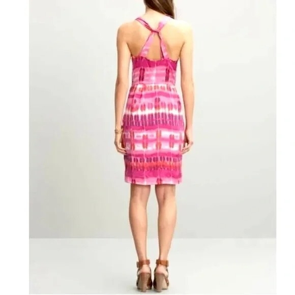 $129 Banana Republic Twist Strap Multi Color Silk Dress With Pockets Sz 6 - Picture 2 of 8